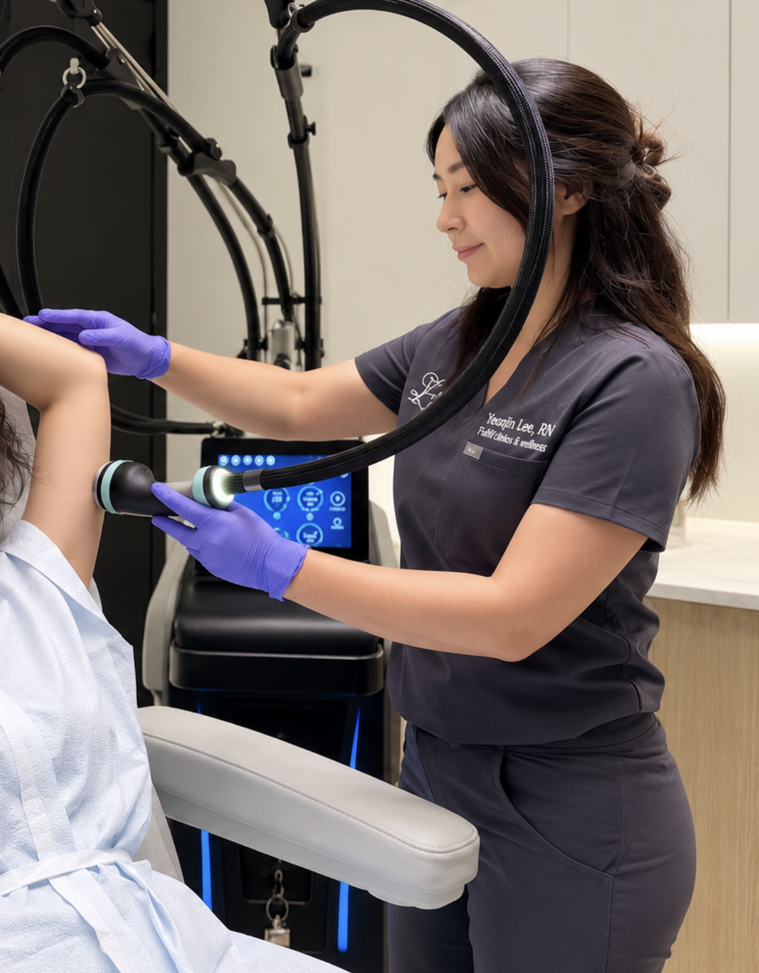Fulfill Clinics nurse performing an ONDA PRO Coolwaves treatment on a patient